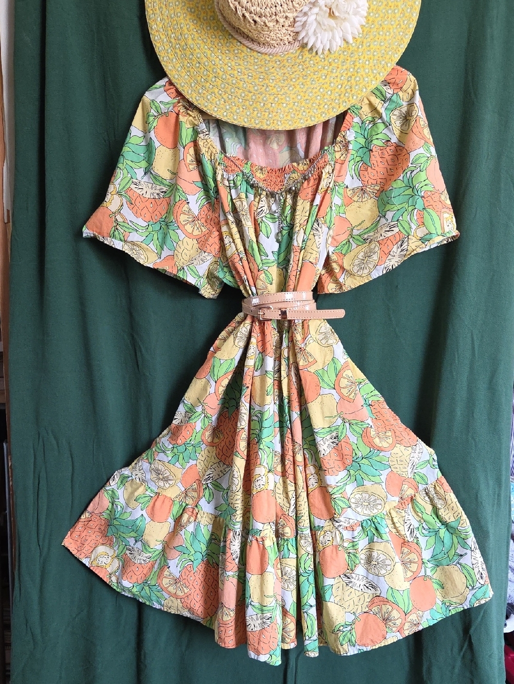 Payton and Parker Floral Citrus Summer Dress in Peach and Green
